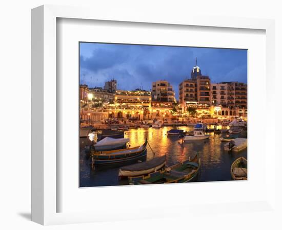 Evening across Spinola Bay with Restaurants, St. Julian`S, Malta, Mediterranean, Europe-Stuart Black-Framed Photographic Print