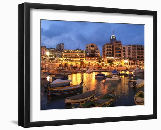 Evening across Spinola Bay with Restaurants, St. Julian`S, Malta, Mediterranean, Europe-Stuart Black-Framed Photographic Print