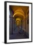 Evening and Lighted Arched Hallway, Lucca, Italy-Terry Eggers-Framed Photographic Print