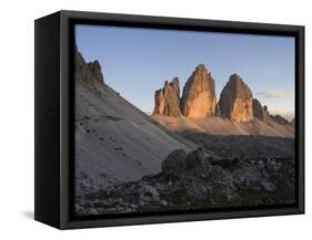 Evening at Tre Cime di Lavaredo, Sexten Dolomites nature reserve, Italy-Michael Jaeschke-Framed Stretched Canvas