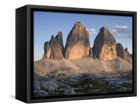 Evening at Tre Cime di Lavaredo, Sexten Dolomites nature reserve, Italy-Michael Jaeschke-Framed Stretched Canvas