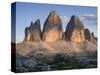 Evening at Tre Cime di Lavaredo, Sexten Dolomites nature reserve, Italy-Michael Jaeschke-Stretched Canvas