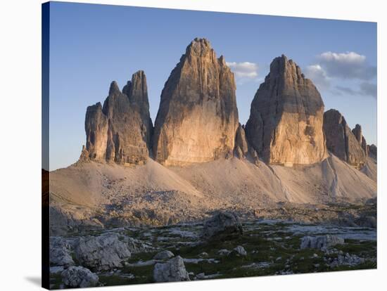 Evening at Tre Cime di Lavaredo, Sexten Dolomites nature reserve, Italy-Michael Jaeschke-Stretched Canvas