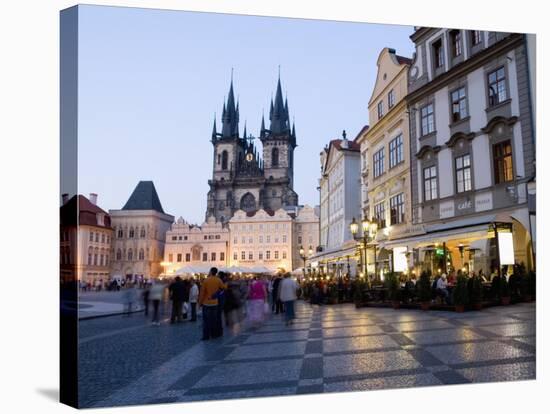 Evening, Cafes, Old Town Square, Church of Our Lady before Tyn, Old Town, Prague, Czech Republic-Martin Child-Stretched Canvas