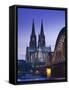 Evening, Cologne Cathedral and Hohenzollern Bridge, Cologne, Rhineland-Westphalia, Germany-Walter Bibikow-Framed Stretched Canvas