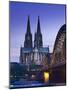 Evening, Cologne Cathedral and Hohenzollern Bridge, Cologne, Rhineland-Westphalia, Germany-Walter Bibikow-Mounted Photographic Print