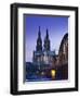 Evening, Cologne Cathedral and Hohenzollern Bridge, Cologne, Rhineland-Westphalia, Germany-Walter Bibikow-Framed Photographic Print