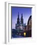 Evening, Cologne Cathedral and Hohenzollern Bridge, Cologne, Rhineland-Westphalia, Germany-Walter Bibikow-Framed Photographic Print