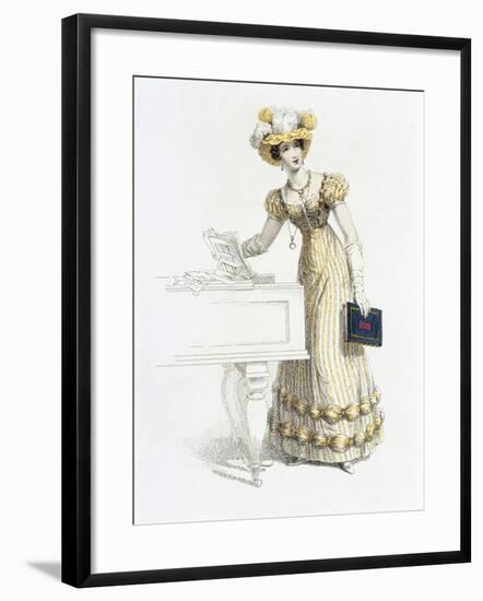 Evening Dress, Fashion Plate from Ackermann's Repository of Arts (Coloured Engraving)-English-Framed Giclee Print