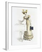 Evening Dress, Fashion Plate from Ackermann's Repository of Arts (Coloured Engraving)-English-Framed Giclee Print