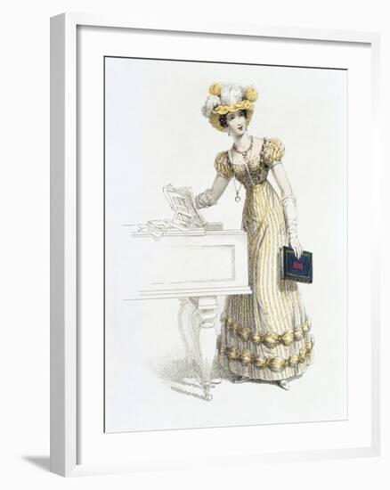 Evening Dress, Fashion Plate from Ackermann's Repository of Arts (Coloured Engraving)-English-Framed Giclee Print