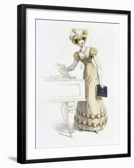 Evening Dress, Fashion Plate from Ackermann's Repository of Arts (Coloured Engraving)-English-Framed Giclee Print