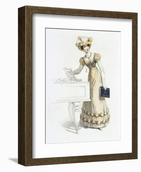 Evening Dress, Fashion Plate from Ackermann's Repository of Arts (Coloured Engraving)-English-Framed Giclee Print