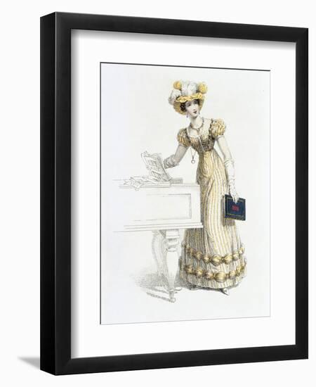 Evening Dress, Fashion Plate from Ackermann's Repository of Arts (Coloured Engraving)-English-Framed Giclee Print