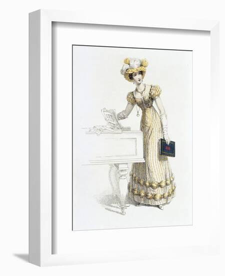 Evening Dress, Fashion Plate from Ackermann's Repository of Arts (Coloured Engraving)-English-Framed Giclee Print