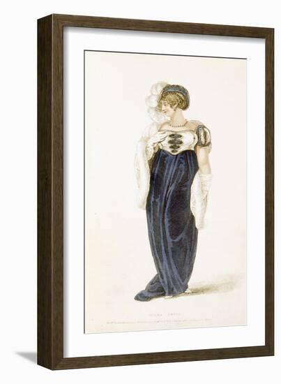 Evening Dress, Fashion Plate from Ackermann's Repository of Arts (Coloured Engraving)-English-Framed Giclee Print