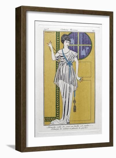 Evening Dress, Plate 84, from Costumes Parisiens, Pub. 1913 (Pochoir Print)-Georges Barbier-Framed Giclee Print