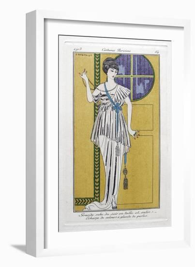 Evening Dress, Plate 84, from Costumes Parisiens, Pub. 1913 (Pochoir Print)-Georges Barbier-Framed Giclee Print