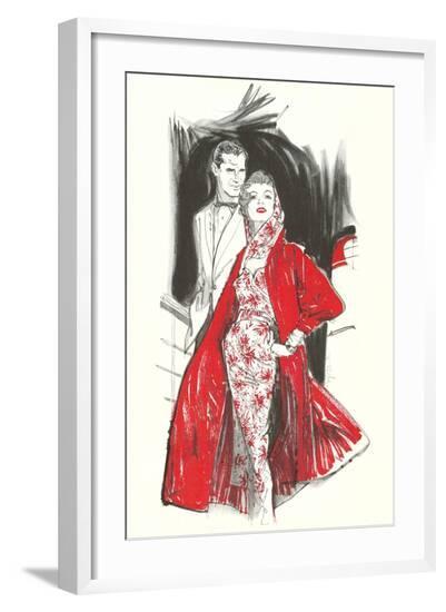 Evening Dress with Red Coat--Framed Art Print
