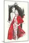 Evening Dress with Red Coat-null-Mounted Art Print