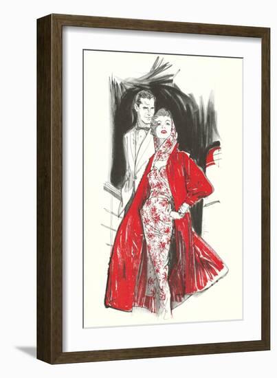 Evening Dress with Red Coat-null-Framed Art Print