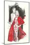 Evening Dress with Red Coat-null-Mounted Art Print