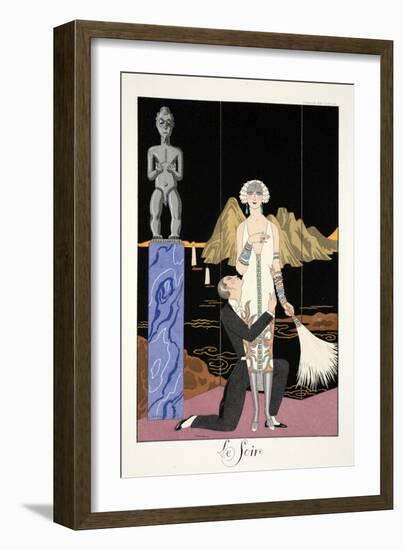 Evening, from 'Falbalas and Fanfreluches, Almanach des Modes Présentes, Passées et Futures', 1926-Georges Barbier-Framed Giclee Print