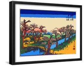 Evening Glow at the Koganei Bridge-Ando Hiroshige-Framed Giclee Print