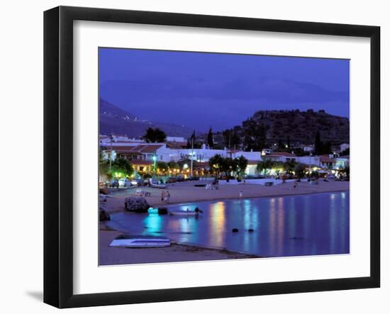 Evening Harbor View, Stoupa, Messina, Peloponnese, Greece-Walter Bibikow-Framed Premium Photographic Print