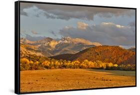 Evening last light San Juan Mountains autumn colors off of Owl Road near Ridgway, Colorado.-Darrell Gulin-Framed Stretched Canvas
