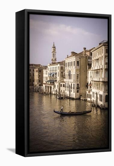 Evening light and gondola on the Grand Canal, Venice, Veneto, Italy-Russ Bishop-Framed Stretched Canvas