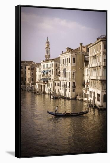 Evening light and gondola on the Grand Canal, Venice, Veneto, Italy-Russ Bishop-Framed Stretched Canvas