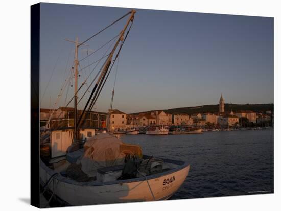 Evening Light in Supetar, with Fishing Boat in Front, Brac, Dalmatian Coast, Croatia-Joern Simensen-Stretched Canvas