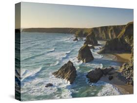 Evening Light on Rock Stacks, Beach and Rugged Coastline, Bedruthan Steps, North Cornwall, England-Neale Clark-Stretched Canvas