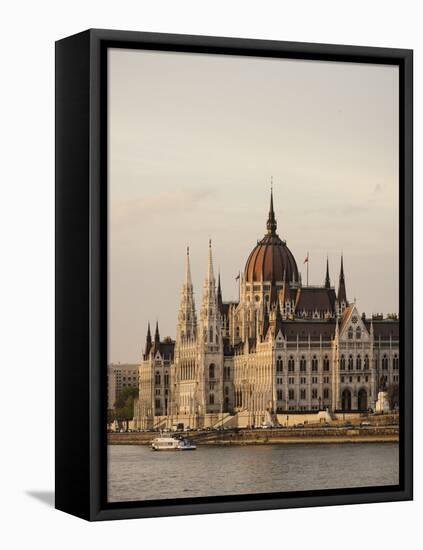 Evening Light on the Hungarian Parliament Building and Danube River, Budapest, Hungary, Europe-Ben Pipe-Framed Stretched Canvas