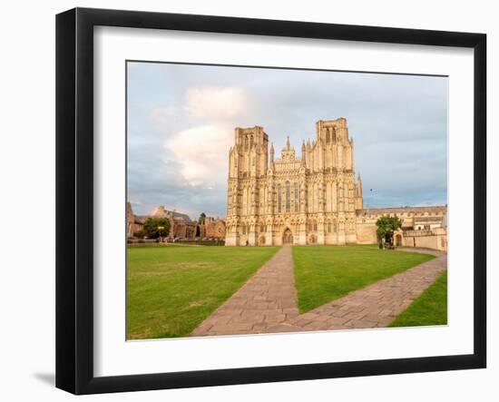 Evening light on the West Front, Wells Cathedral, Wells, Somerset, England, United Kingdom, Europe-Jean Brooks-Framed Photographic Print