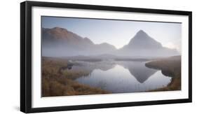 Evening mist shrouds Buachaille Etive Beag mountain on Rannoch Moor, Highland, Scotland. Autumn (No-Adam Burton-Framed Photographic Print