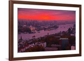 Evening Mood in the Hamburg Harbour-Thomas Ebelt-Framed Photographic Print