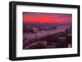 Evening Mood in the Hamburg Harbour-Thomas Ebelt-Framed Photographic Print