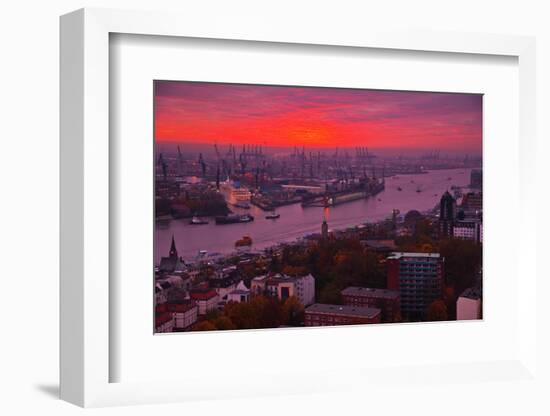 Evening Mood in the Hamburg Harbour-Thomas Ebelt-Framed Photographic Print