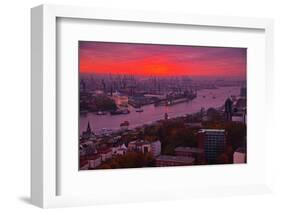 Evening Mood in the Hamburg Harbour-Thomas Ebelt-Framed Photographic Print