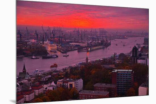 Evening Mood in the Hamburg Harbour-Thomas Ebelt-Mounted Premium Photographic Print