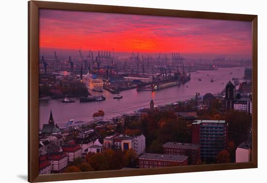 Evening Mood in the Hamburg Harbour-Thomas Ebelt-Framed Photographic Print