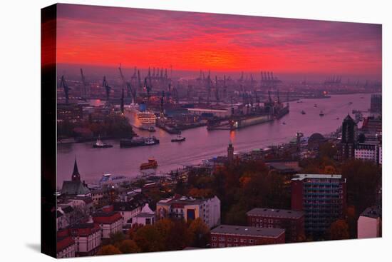 Evening Mood in the Hamburg Harbour-Thomas Ebelt-Stretched Canvas