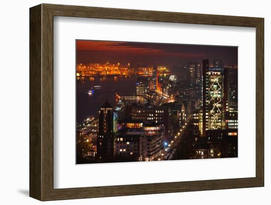 Evening Mood in the Metropolis of Hamburg on the Elbe River-Thomas Ebelt-Framed Photographic Print