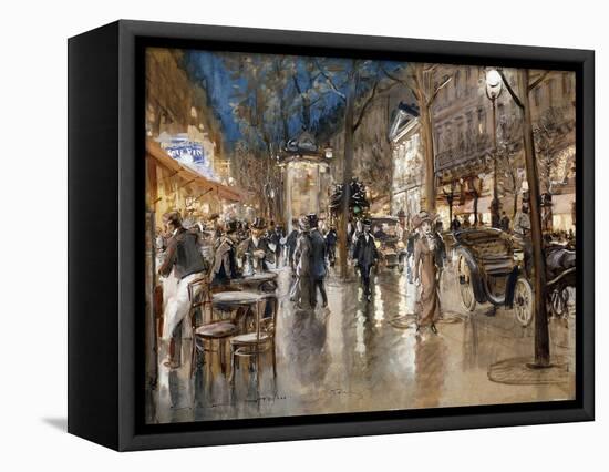 Evening on a Parisian Boulevard-Georges Stein-Framed Stretched Canvas