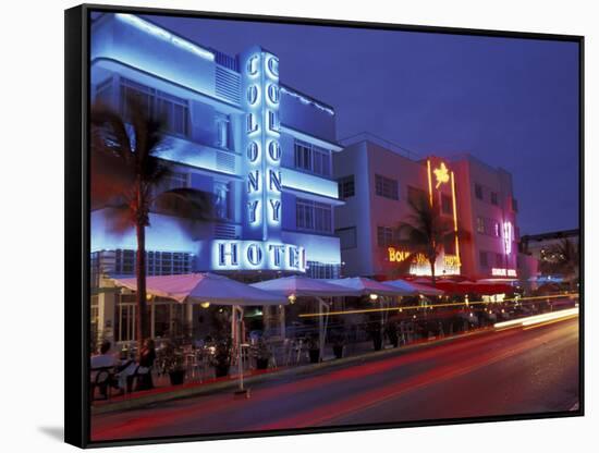 Evening on Ocean Drive, South Beach, Miami, Florida, USA-Robin Hill-Framed Stretched Canvas