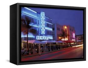 Evening on Ocean Drive, South Beach, Miami, Florida, USA-Robin Hill-Framed Stretched Canvas