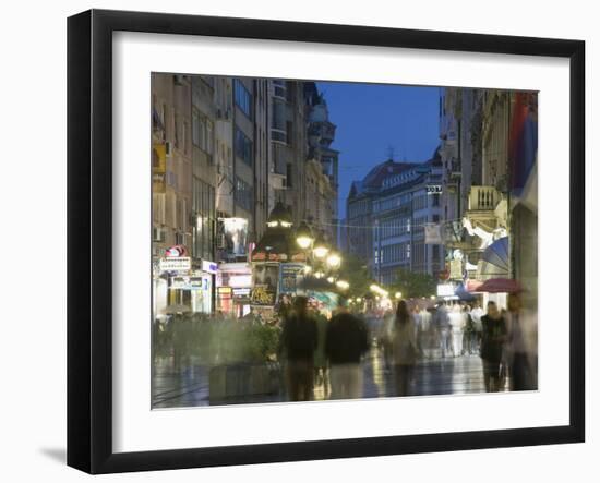 Evening Pedestrian Traffic on Knez Mihailova Street, Belgrade, Serbia-Walter Bibikow-Framed Photographic Print