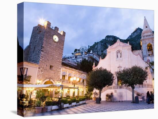 Evening, Piazza Ix Aprile, Torre Dell Orologio, Church of San Giuseppe, Taormina, Sicily, Italy-Martin Child-Stretched Canvas